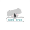 Cute flat happy grey koala logo with a nameplate