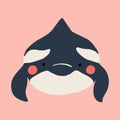 Cute flat killer whale drawing. Adorable little cartoon orca vector illustration. Childish rare animal wild ocean concept with Royalty Free Stock Photo