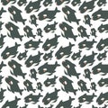 Cute flat killer whale seamless pattern. Adorable little cartoon orca vector illustration. Childish ornament for textile, fabric, Royalty Free Stock Photo