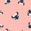 Cute flat killer whale seamless pattern. Adorable little cartoon orca vector illustration. Childish ornament for textile, fabric, Royalty Free Stock Photo