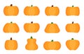 Cute flat pumpkins set with brown and green tails