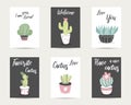 Cute flat style cards, postcards, templates, posters with cactus