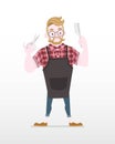 Cute Flat Style Hipster Barber Illustration