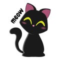 cute flat vector cartoon black cat with meow text