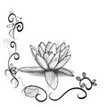 Cute Floral Frame With Lotus Flower. Tattoo Design. Black White Flowers