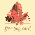 Cute floral gteeting card in hand drawn style in pink colors.