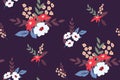 Seamless floral pattern with simple cute bouquets, large flowers, leaves. Vector. Royalty Free Stock Photo