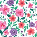 Seamless floral pattern, colorful flower print in a folk motif, small flowers leaves in an abstract composition. Vector design Royalty Free Stock Photo