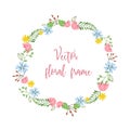 Cute floral round vector frame with little pink, blue and yellow Royalty Free Stock Photo