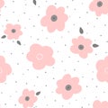 Cute floral seamless pattern. Abstract flowers with leaves and polka dots. Royalty Free Stock Photo