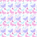 Cute Floral seamless pattern with blue and pink butterflies and hearts. Decorative ornament backdrop for fabric, textile, wrapping Royalty Free Stock Photo