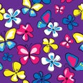 Cute floral seamless pattern with butterflies and flowers