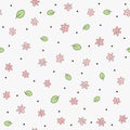 Cute floral seamless pattern. Feminine print with flowers, leaves and round dots. Royalty Free Stock Photo