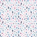 Cute floral seamless pattern with flowers and berries. Scandinavian style design. Colored folk background Royalty Free Stock Photo