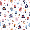 Cute floral seamless pattern with flowers and berries. Scandinavian style design. Folk background Royalty Free Stock Photo