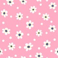 Cute floral seamless pattern. Girlish print with flowers and round spots.