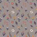 Cute Floral seamless pattern in Scandinavian style on grey background Royalty Free Stock Photo