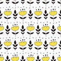 Cute floral seamless pattern in white, yellow and gray colors of the year 2021. Trendy vegetal pattern with flowers Royalty Free Stock Photo