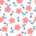 Cute floral seamless pattern for women. Asbtract flowers and leaves drawn by hand. Royalty Free Stock Photo