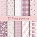 Cute floral seamless patterns collection Royalty Free Stock Photo