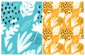 Cute Floral Seamless Vector Patterns with Hand Drawn Tropical Leaves. Royalty Free Stock Photo