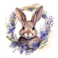 Decoration easter rabbit illustration animal design spring flower cute background watercolor Royalty Free Stock Photo