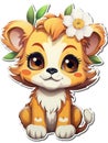 Cute Flower Baby Lion Stickers - Super Cute Cartoon Style Vinyl Decal AI Generated