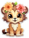 Cute Flower Baby Lion Stickers - Super Cute Cartoon Style Vinyl Decal AI Generated
