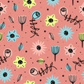 Cute flower botanical seamless pattern with scandinavian drawing colorful style