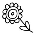 Cute flower doodle in hand drawn simple style. Floral vector illustration of childish drawing plant stylized sunflower with leaves