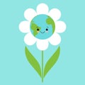 Cute flower with earth planet in center. Isolated vector illustration Royalty Free Stock Photo