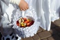 cute flower girl holding basket of petals for luxury wedding ceremony Royalty Free Stock Photo