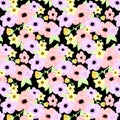 cute flower pattern design with black background and pink flowers