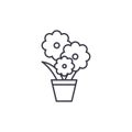 Cute flower pot line icon concept. Cute flower pot flat vector sign, symbol, illustration.