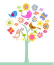 Cute flower,tree and bird