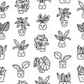 Cute flowerpot. Seamless pattern. Coloring Page