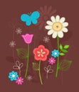 Cute Flowers and Butterfly Doodles Vector