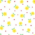 Cute flowers with leaves and polka dots. Floral seamless pattern. Royalty Free Stock Photo