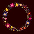 Cute flowers nature cartoon circle frame background