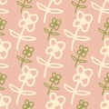 Cute flowers seamless pattern on warm pink background. Simple style. Doodle floral wallpaper Royalty Free Stock Photo