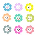 Cute flowers with smiley face on white background