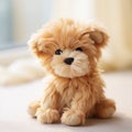 cute fluffy beige plush dog in children\'s room