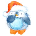 Cute fluffy bird penguin. Watercolor funny penguin. Royalty Free Stock Photo