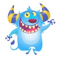 Cute fluffy blue monster. Vector troll or goblin character.