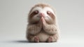 Adorable cartoon sloth sitting in a meditative pose with hands clasped, radiating calmness, AI Royalty Free Stock Photo