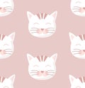 Cute fluffy cat seamless pattern, kitten muzzle vector illustration. Kid, girl texture, background, wallpapers, ornament.