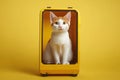 A cute fluffy cat sits in an old computer case, combining pet and technology Royalty Free Stock Photo