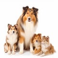 Cute fluffy collie breed dog with puppies, close-up portrait, isolated on white, good friend, Royalty Free Stock Photo