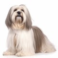 Cute fluffy dog breed Lhasa Apso, isolated on white close-up, lovely pet, Royalty Free Stock Photo