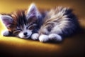 Cute fluffy kitten taking a nap curled up, generative AI Royalty Free Stock Photo